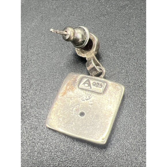 Vintage Sterling Silver Garnet Earrings Stud Square Dangle Geometric 1" Long - Picture 5 of 13